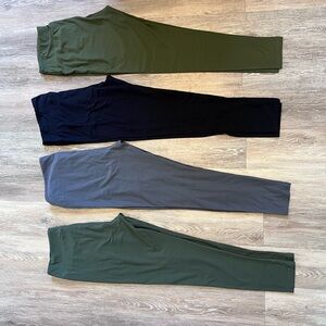 Set of Four LuLa Roe Leggings in Green, Black, and Gray Tall and Curvy